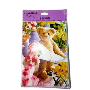 Vtg Hallmark Expressions Set of 6 Thank You Cards Flowers Bears Glitter Photo